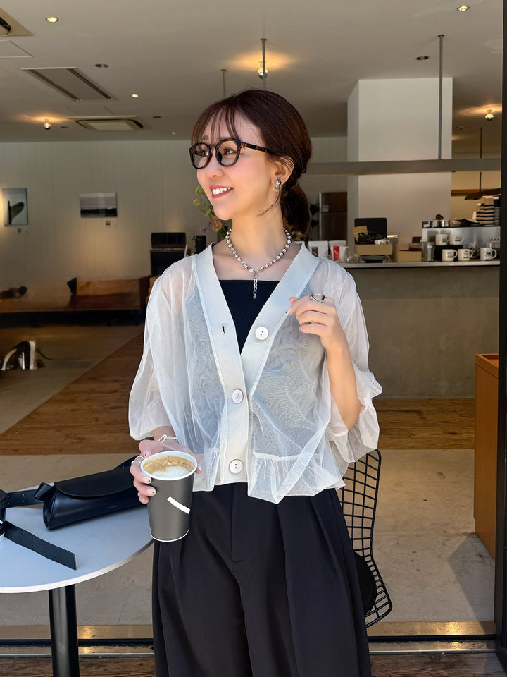 [新作300円OFF] 【予約】チュールシアーカーディガン / ベージュ(4月上旬発送予定)