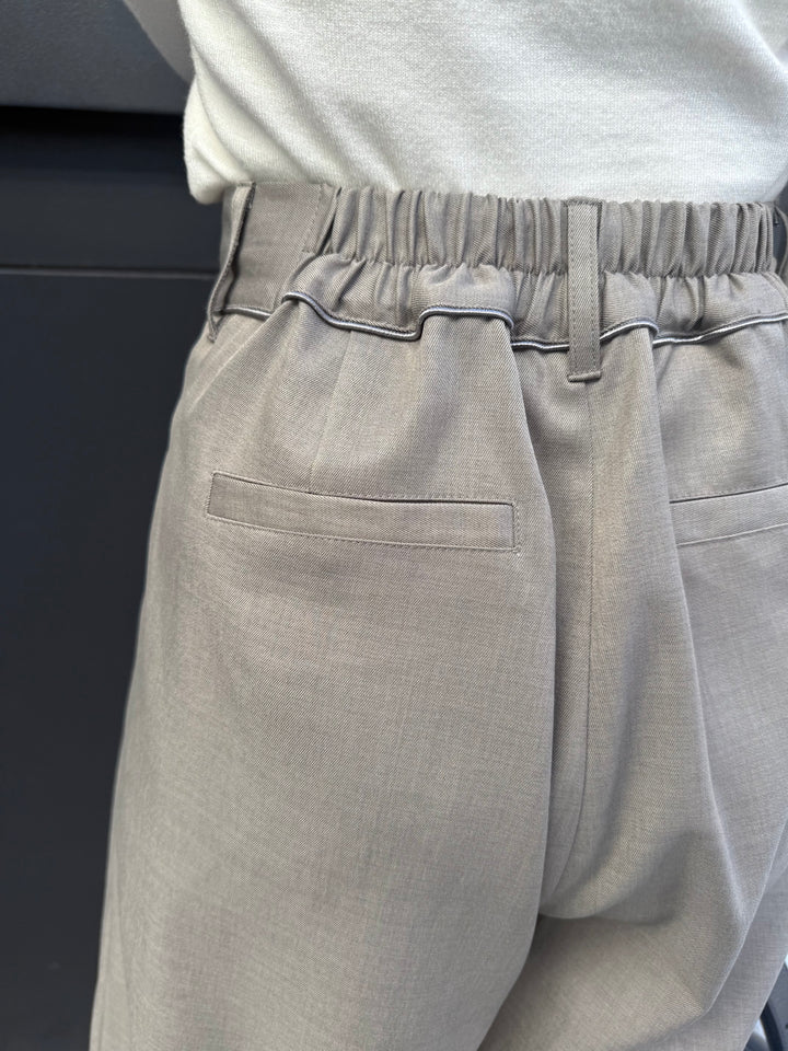 【予約】ウエストパイピングワイドパンツ / グレージュ(4月上旬発送予定)