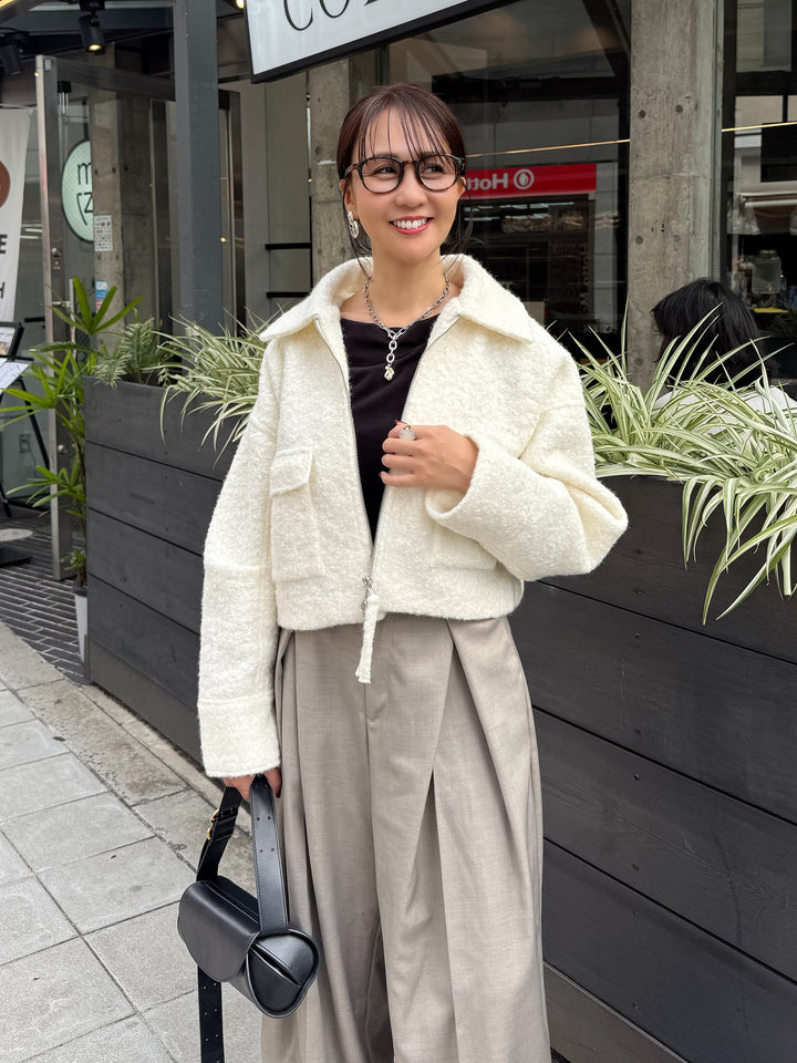 ループツイードショートジャケット / アイボリー