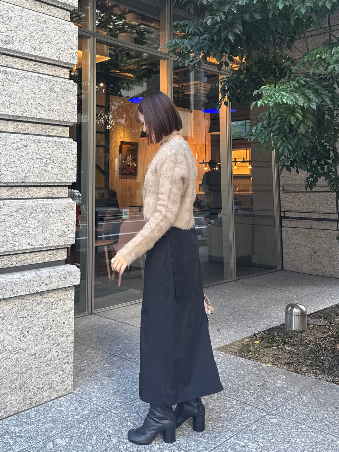 モヘアタッチクロップドカーディガン / ベージュ