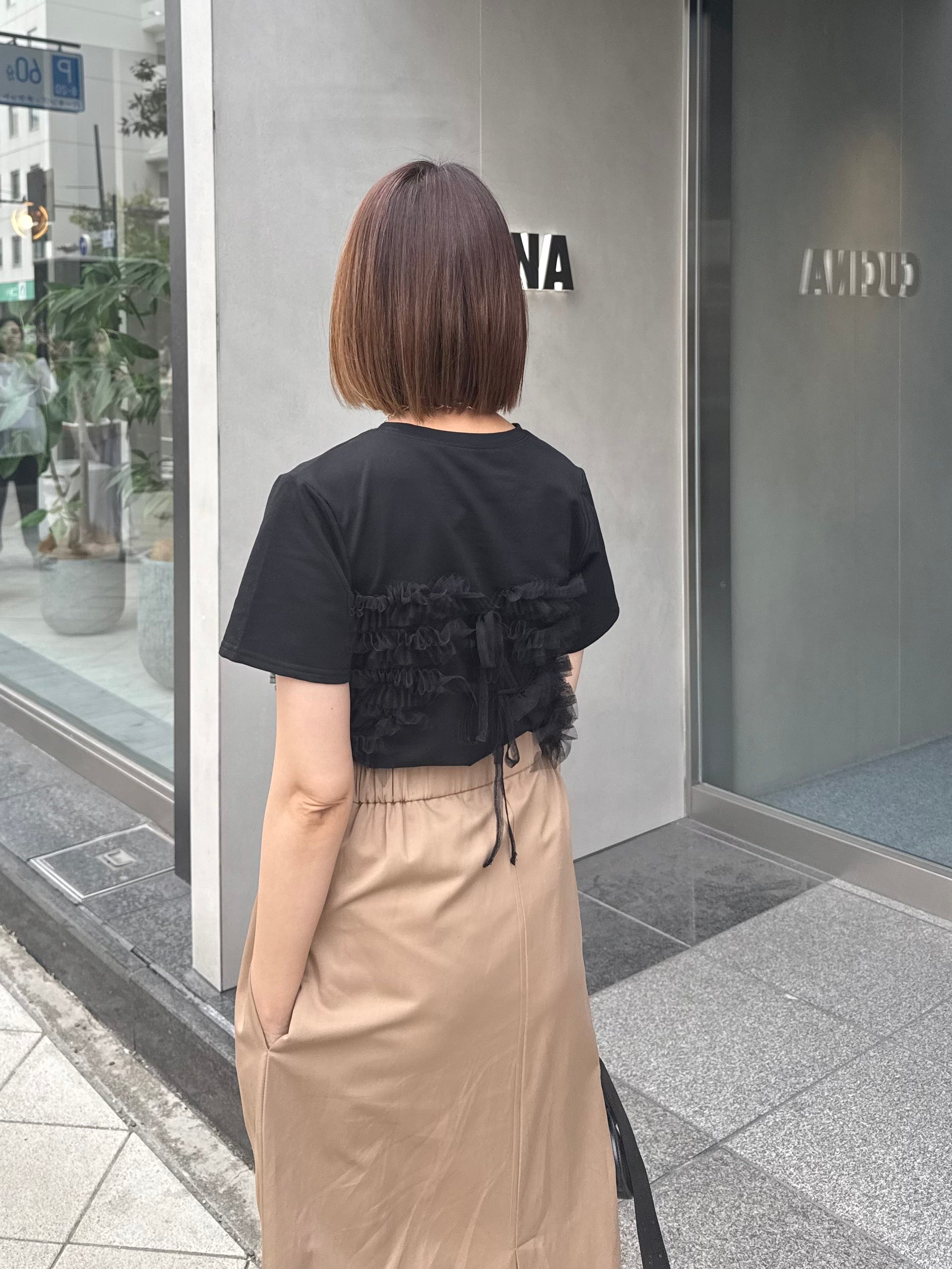 チュールフリルビスチェ見えTシャツ / ブラック – fosie