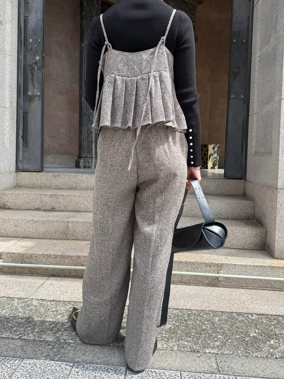 【予約】プリーツビスチェオールインワン / ブラウン(10月下旬発送予定)