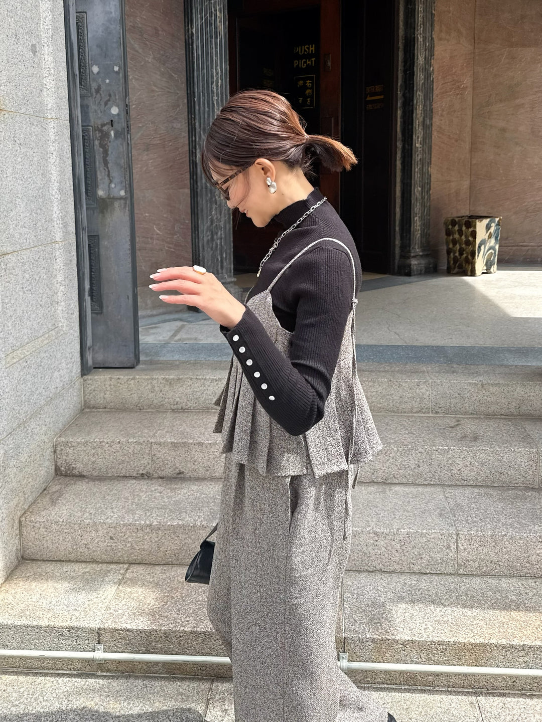 【予約】プリーツビスチェオールインワン / ブラウン(10月下旬発送予定)