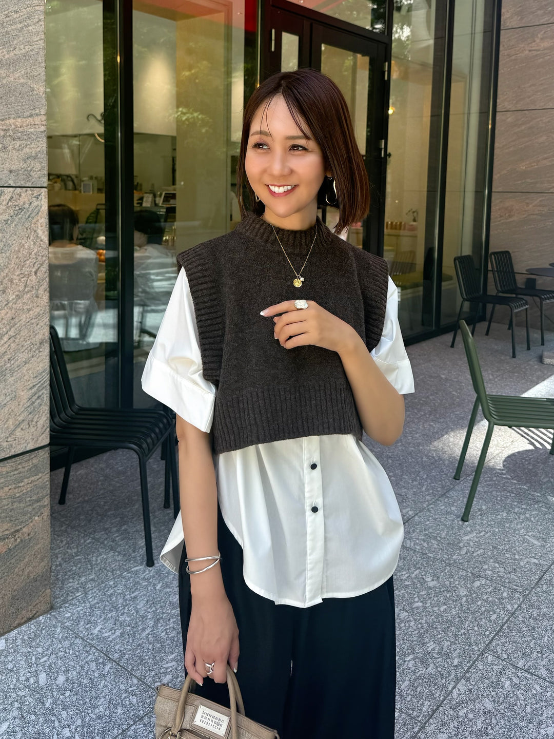 バックスリットニットベスト / ブラウン