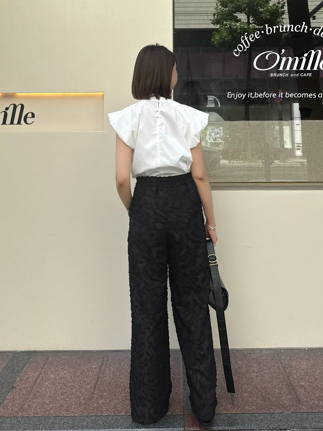 フリンジジャガードタックパンツ / ブラック