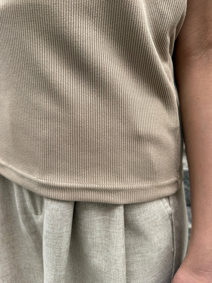 ケープドッキングリブトップス / ベージュ