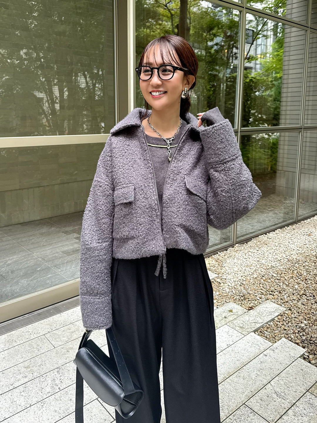 ループツイードショートジャケット / グレー