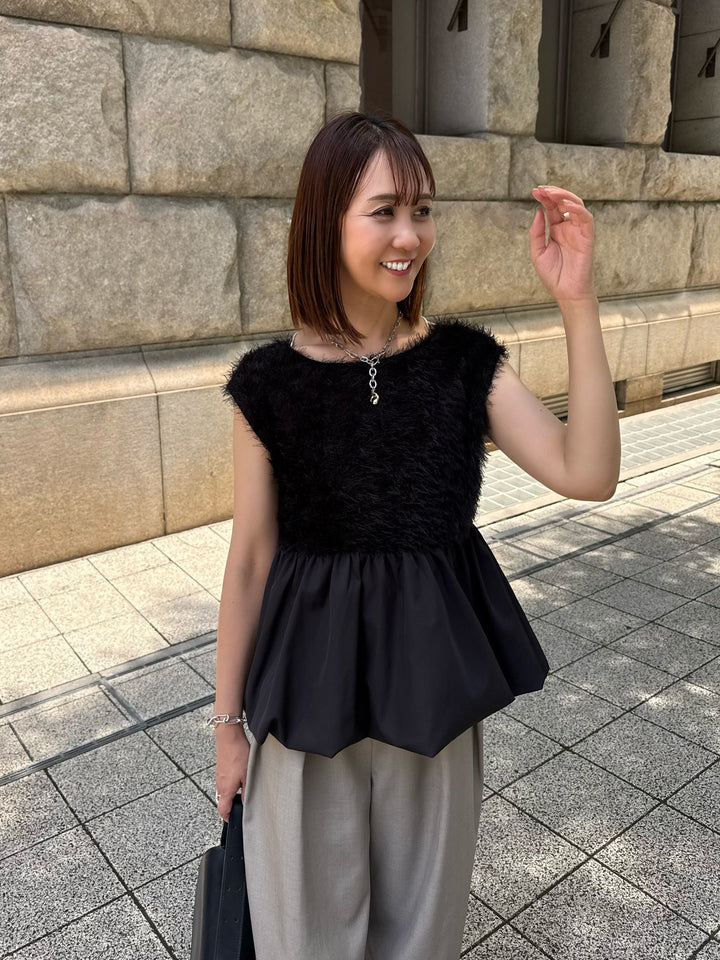 [新作300円OFF] フリンジ切替バルーンベスト / ブラック