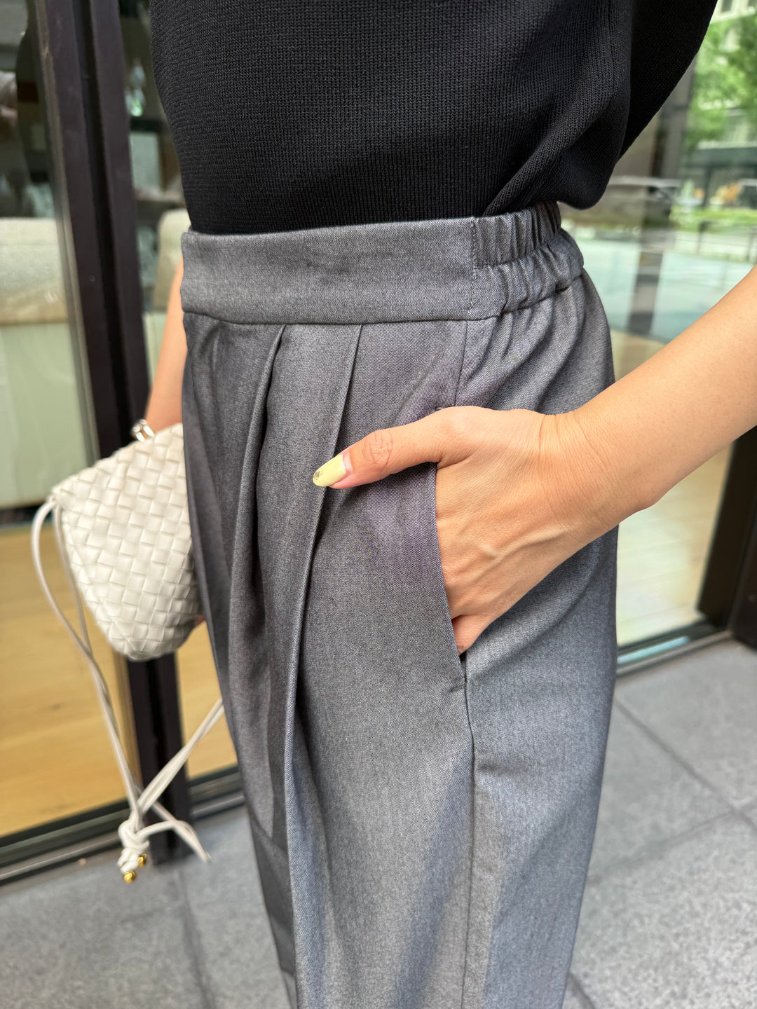 [新作300円OFF] デニムライクタックパンツ / グレー