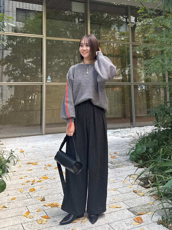 ツイードパイピングパンツ／ブラック