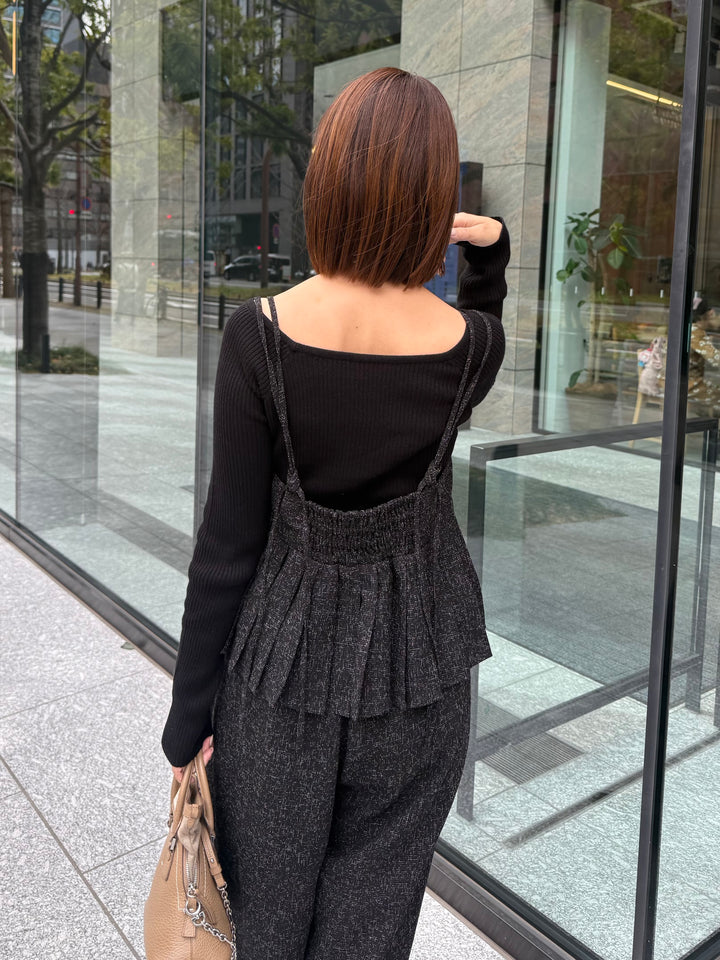 スクエアネックリブニットプルオーバー  / ブラック