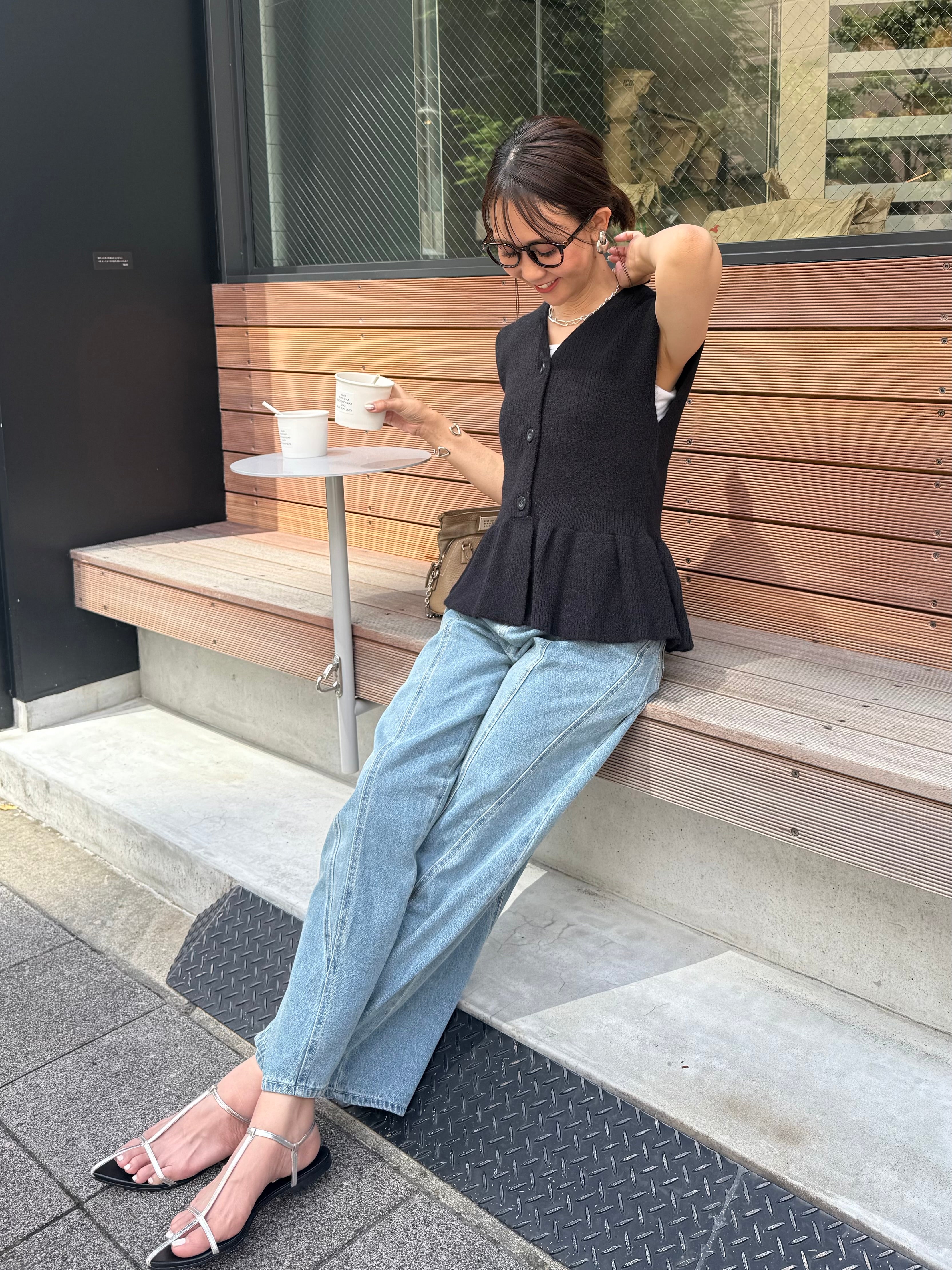 フォクシーベスト♡シルク♡中綿♡ペプラム 40 ペプラムニットベスト / ブラック – fosie