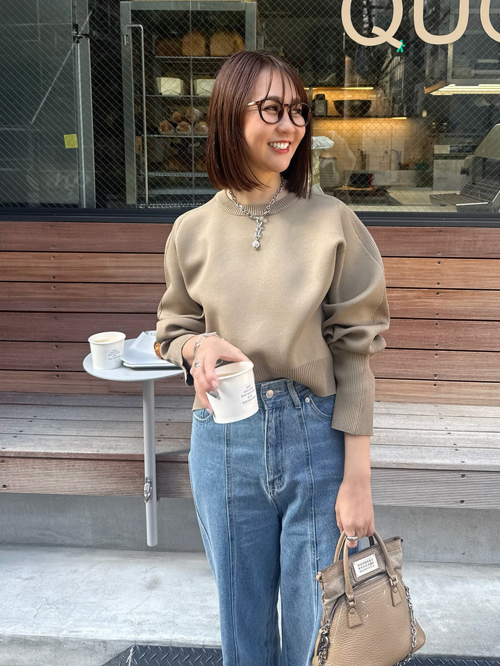 【予約】クロップド丈ダンボールニット / ベージュ(3月上旬発送予定)