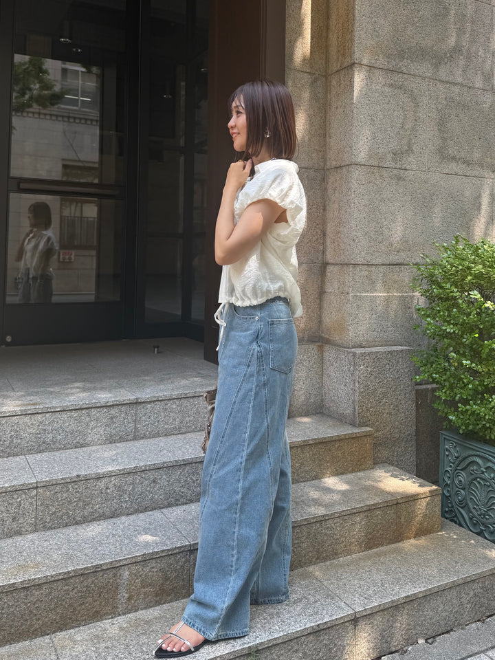切替えストレートデニムパンツ / ブルー
