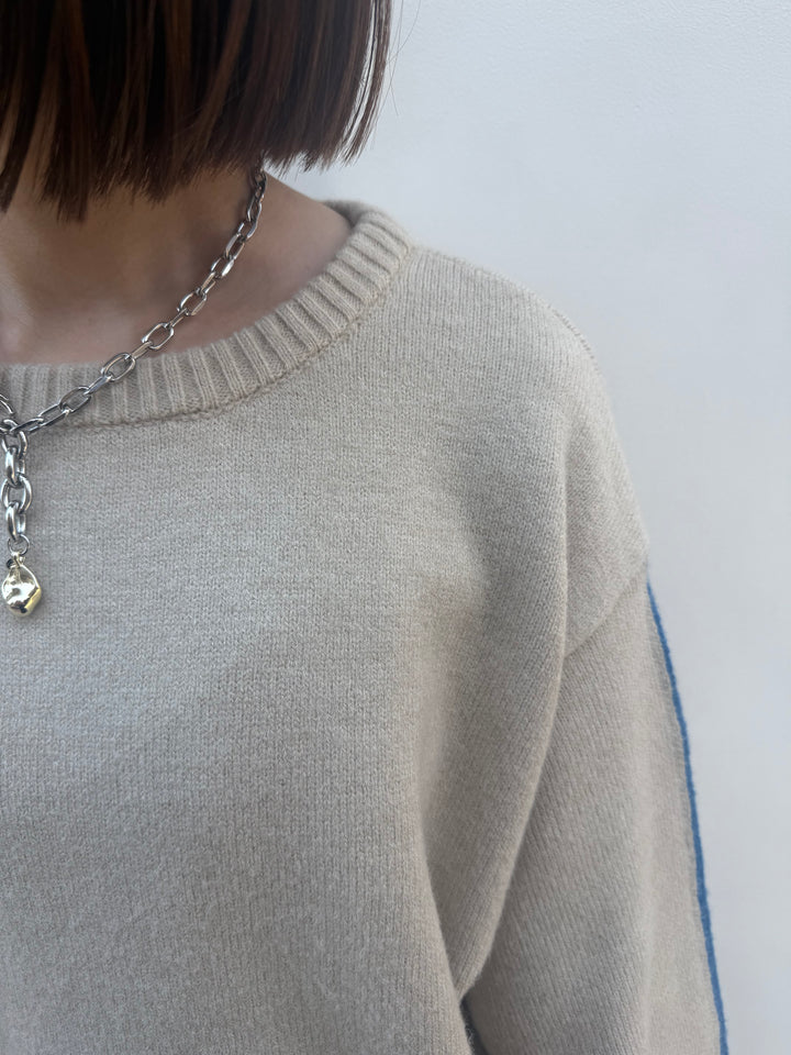 アルパカタッチ配色ラインプルオーバー / アイボリー