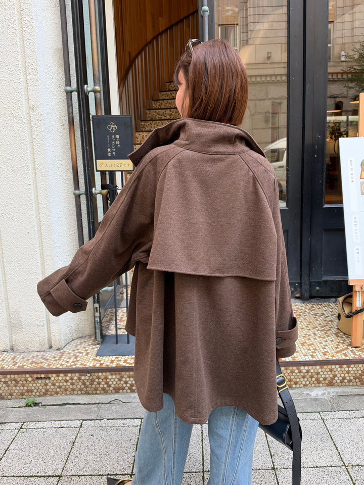 [新作300円OFF] カルゼスタンドカラーケープコート / ブラウン
