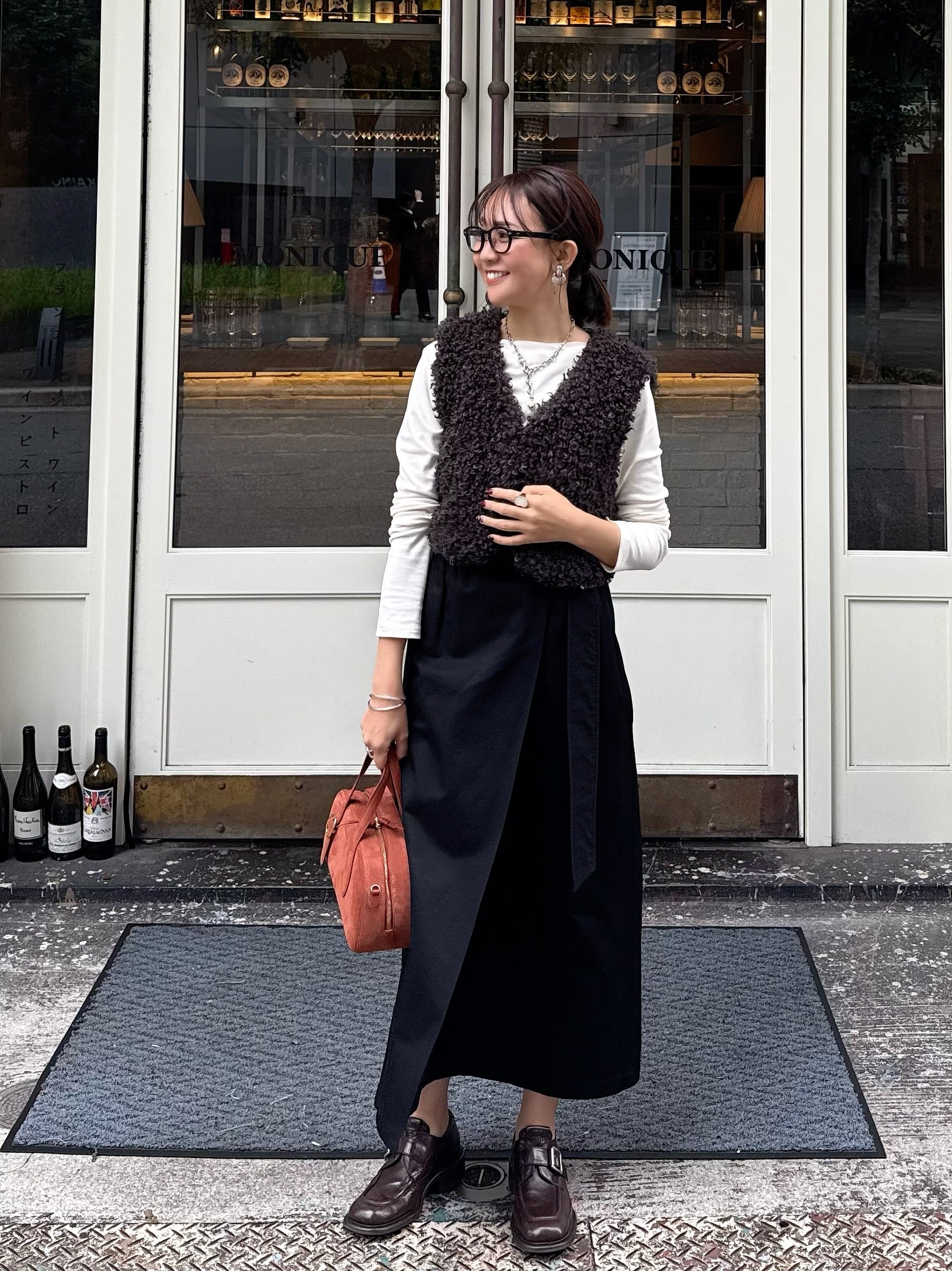 【新品】巻きスカート風　ラップパンツ　JPブラック　92cm丈　D424-4 新品】巻きスカート風 ラップパンツ JPブラック 92cm丈 D424-4