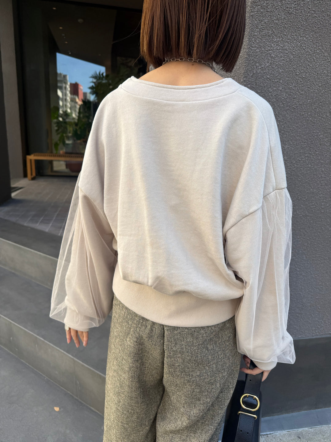 【予約】袖チュールカーディガン / ミルクティー(3月下旬頃発送予定)