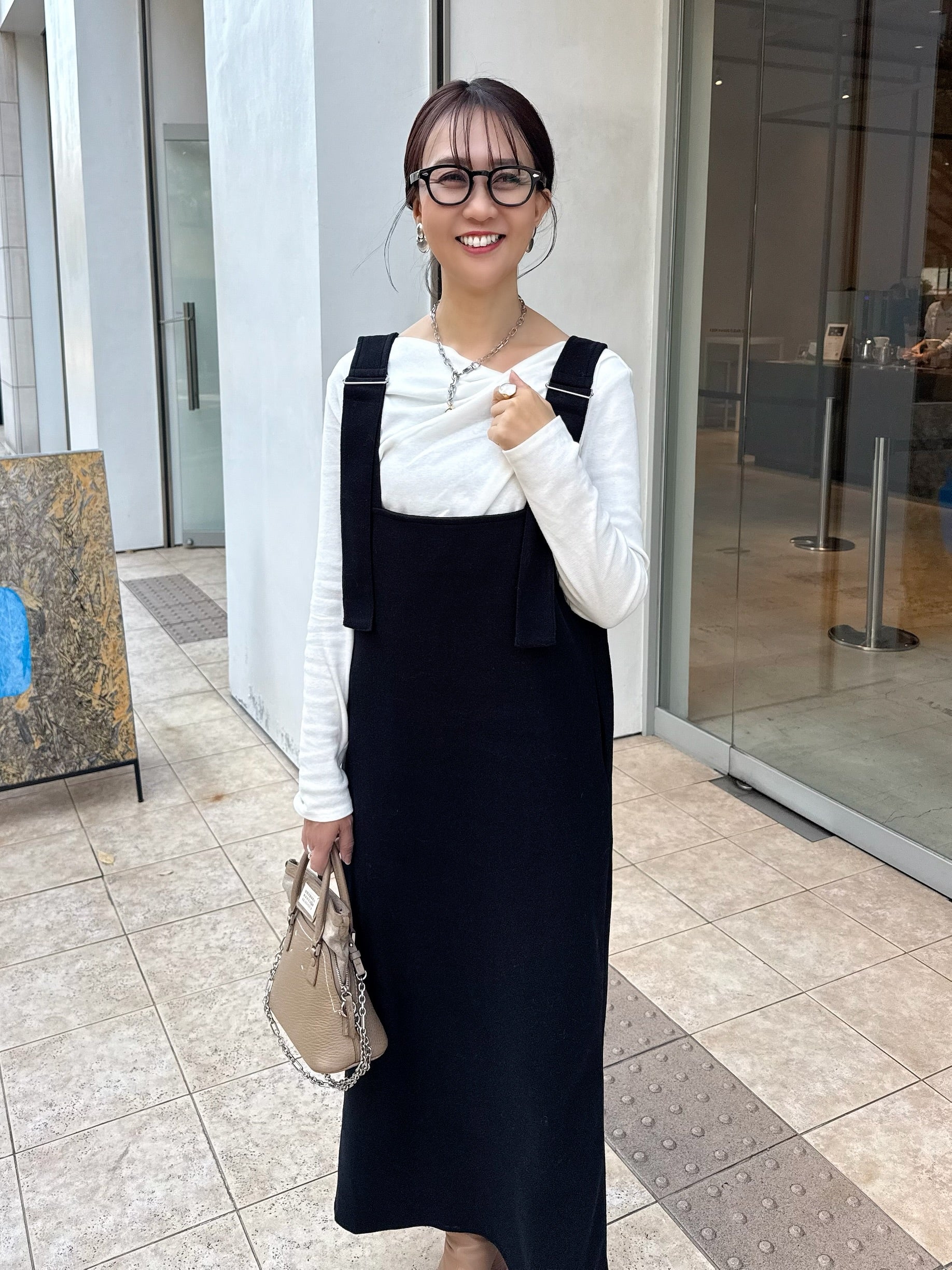 予約】ウールライクVネックジャンパースカート / ブラック(11月下旬