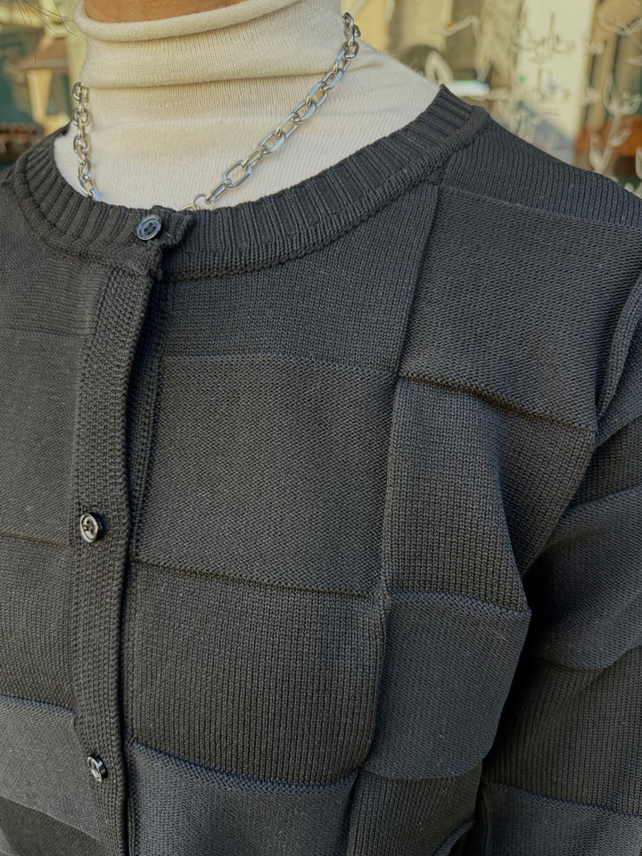 【予約】格子ニットカーディガン / ブラック(3月上旬発送予定)