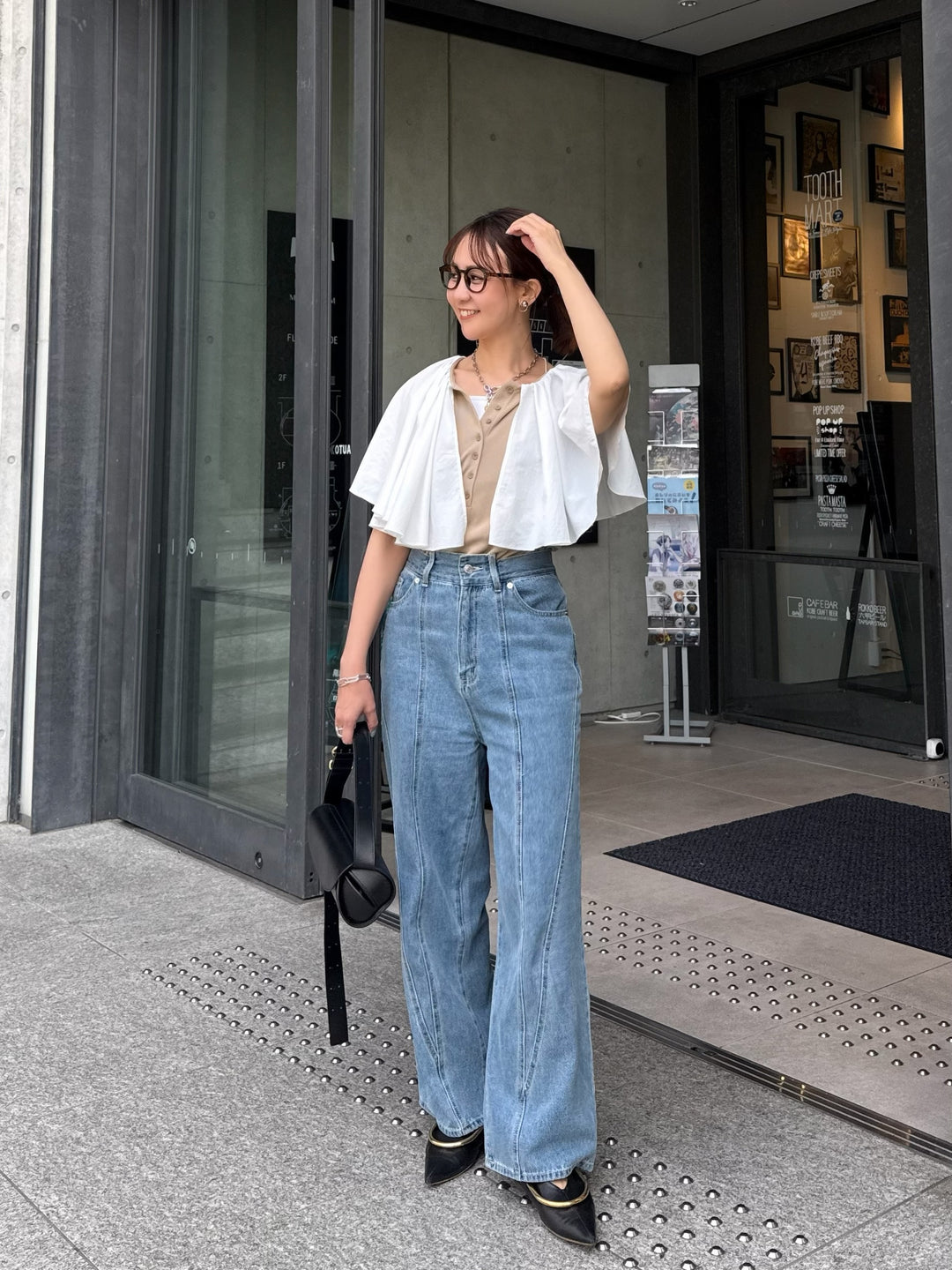 ケープドッキングリブトップス / ベージュ