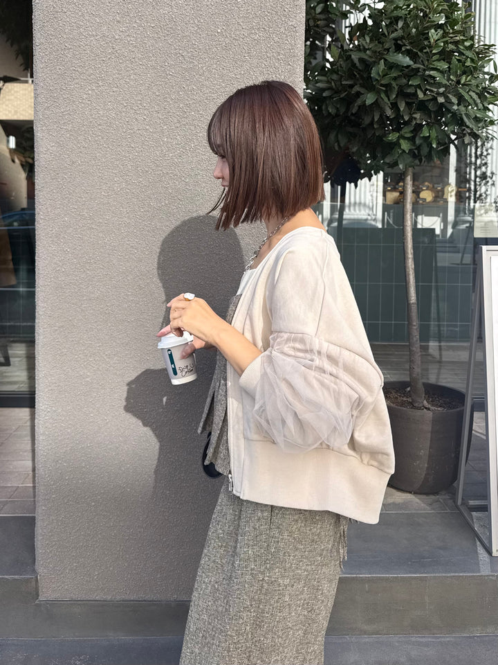 【予約】袖チュールカーディガン / ミルクティー(3月下旬頃発送予定)