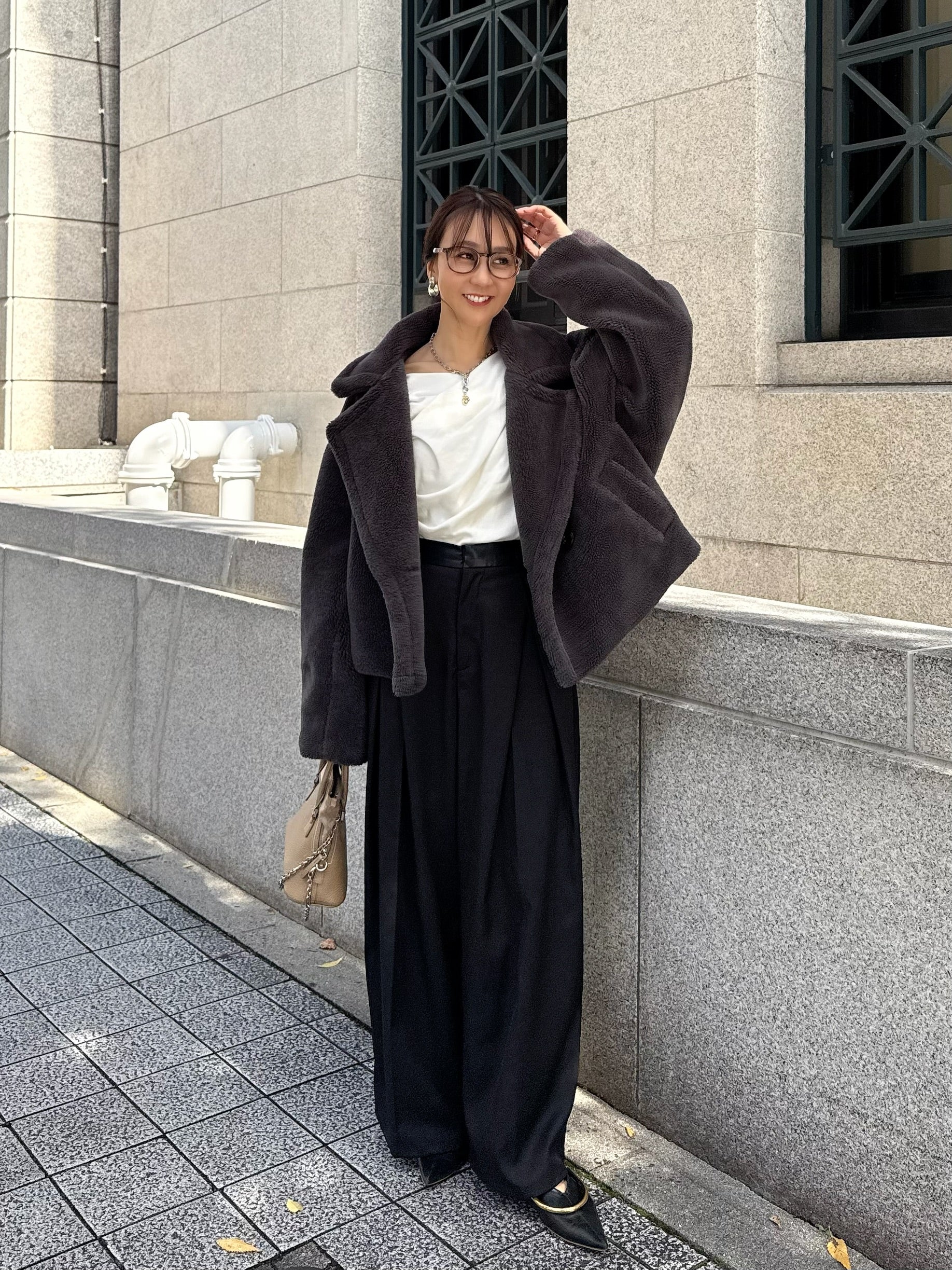 ボアショートコート / チャコールグレー – fosie