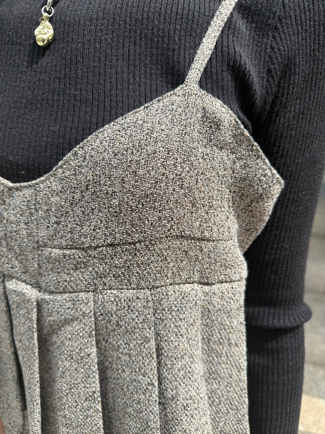 【予約】プリーツビスチェオールインワン / ブラウン(10月下旬発送予定)