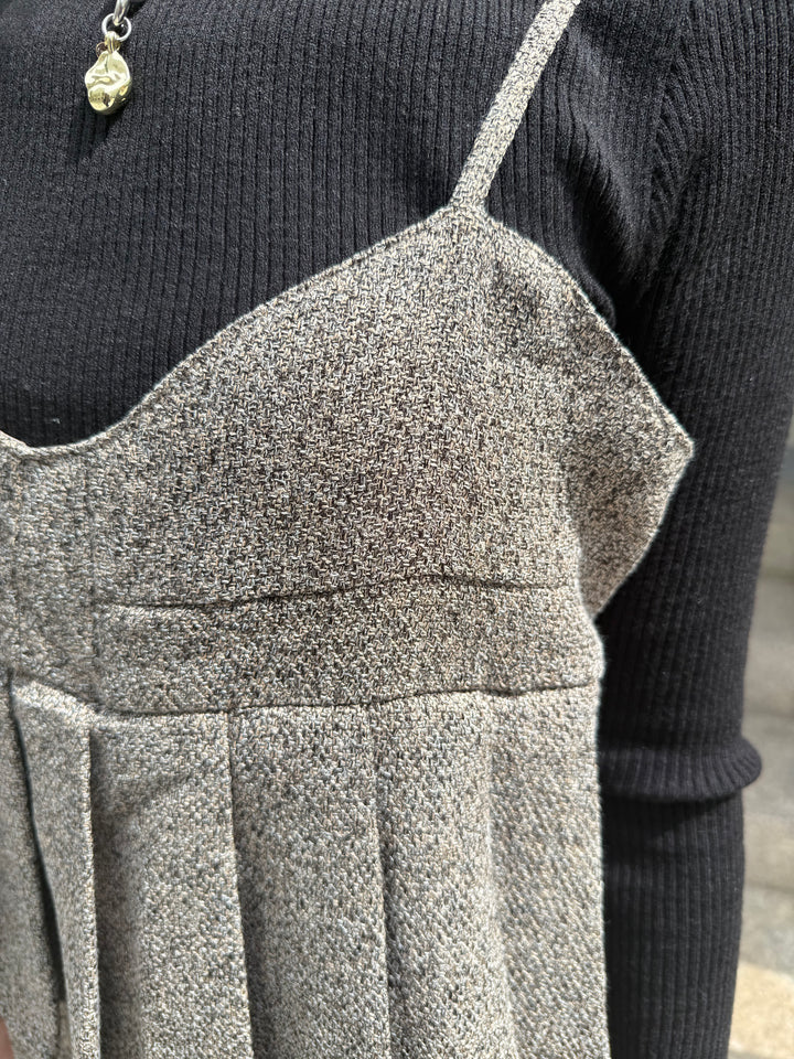 【予約】プリーツビスチェオールインワン / ブラウン(10月下旬発送予定)