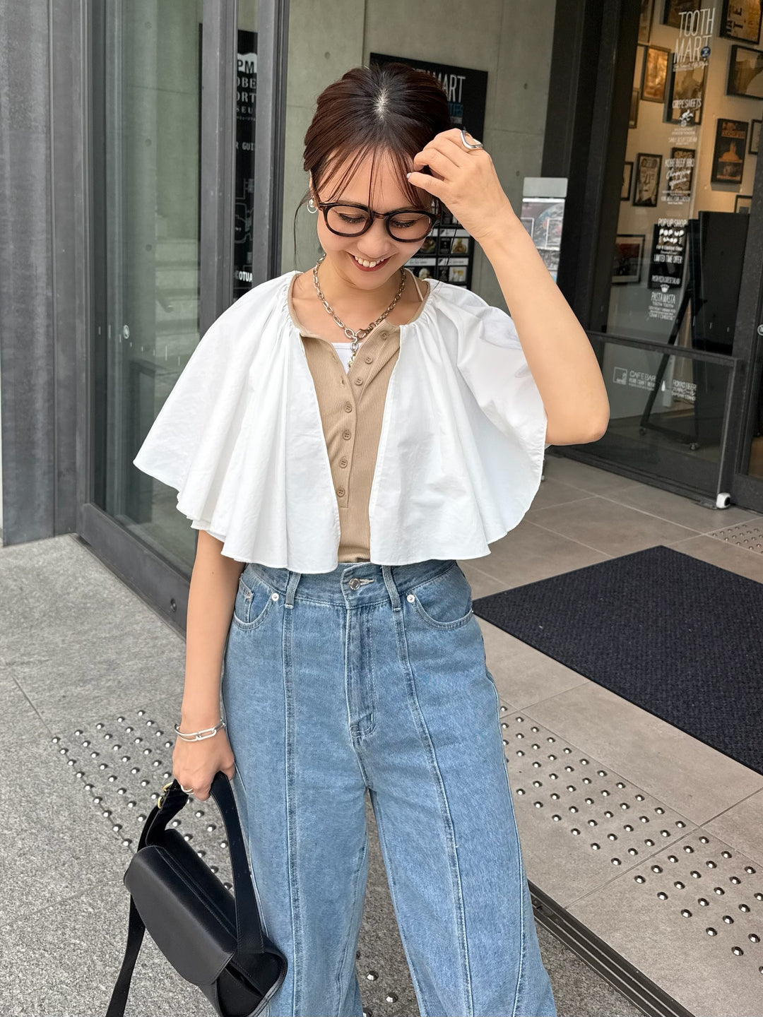 ケープドッキングリブトップス / ベージュ