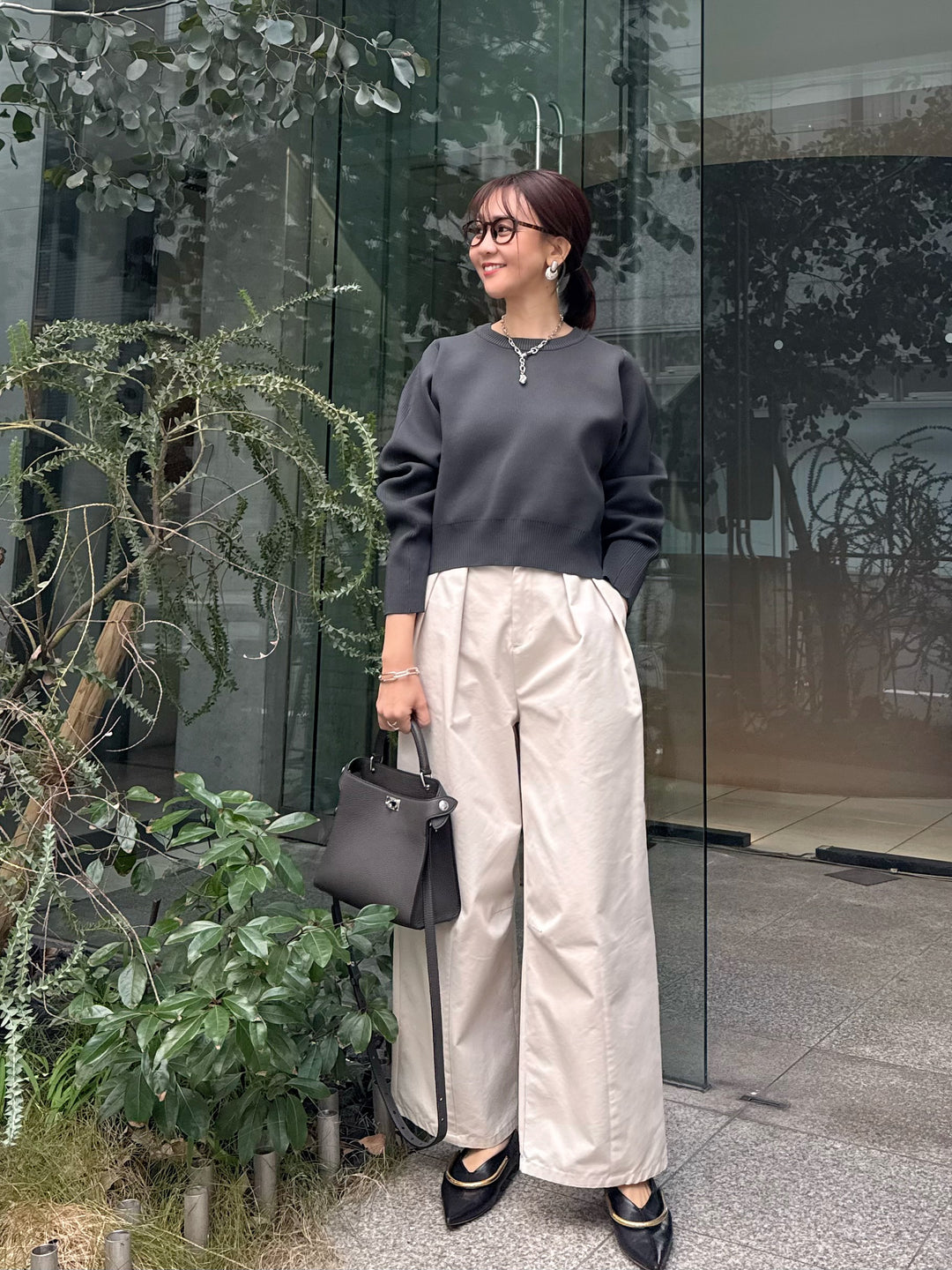 【予約】クロップド丈ダンボールニット /チャコール(3月上旬発送予定)