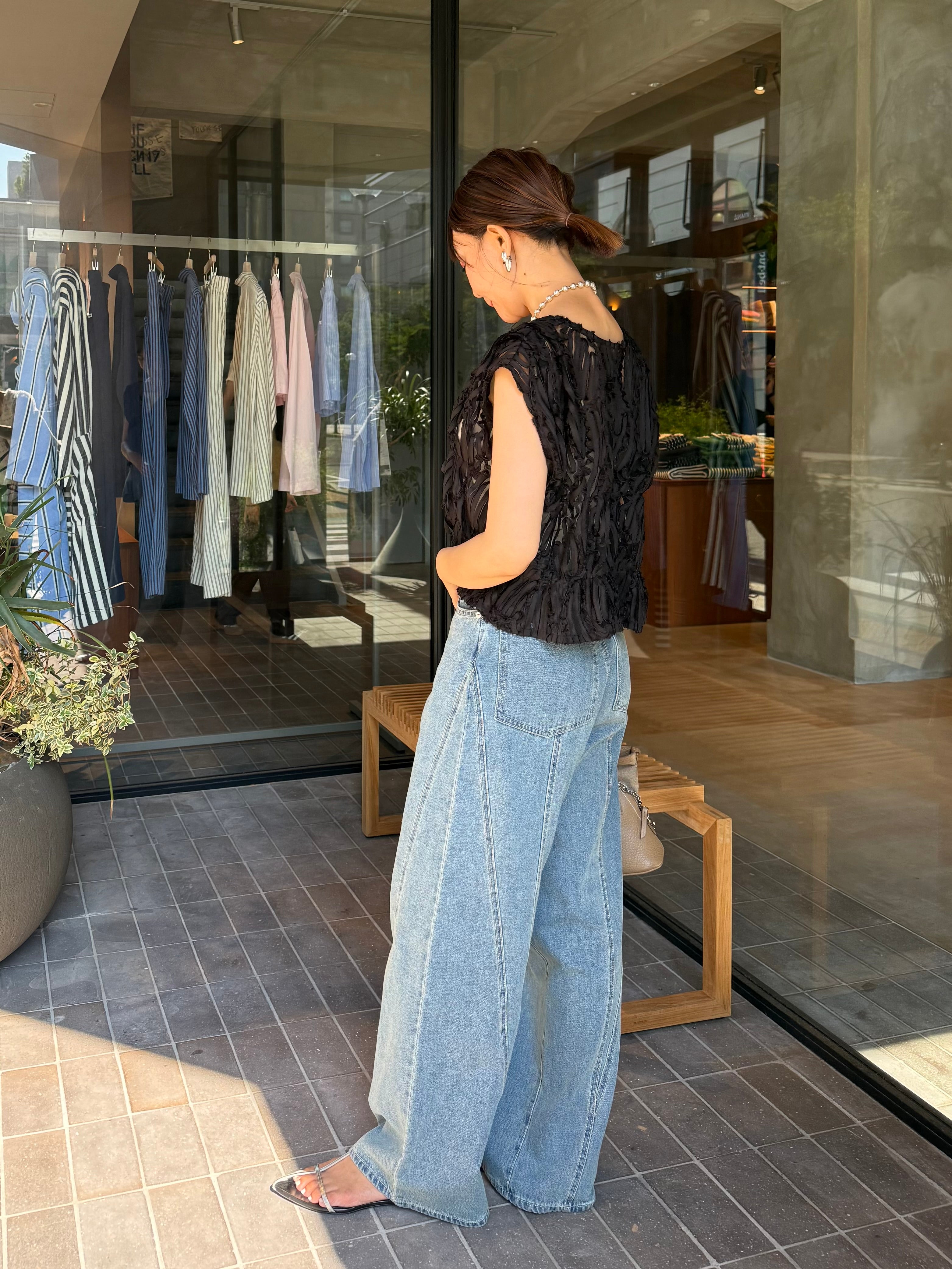 切替えストレートデニムパンツ / ブルー – fosie
