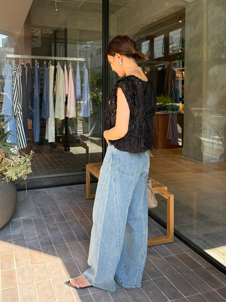 切替えストレートデニムパンツ / ブルー