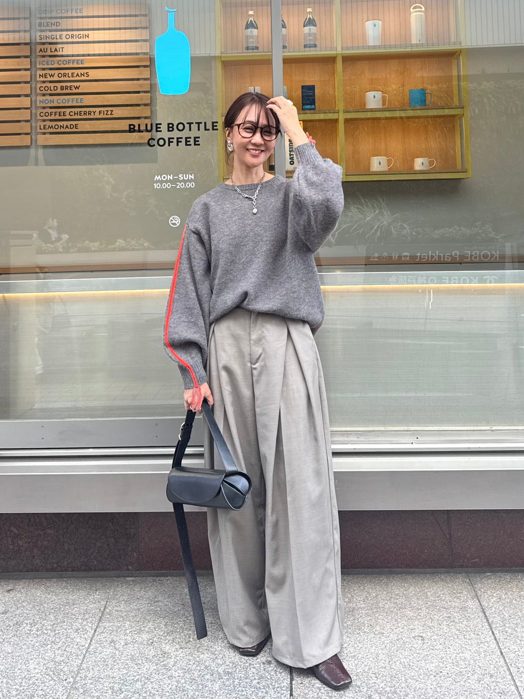 【予約】アルパカタッチ配色ラインプルオーバー / チャコール(12月中旬発送予定)