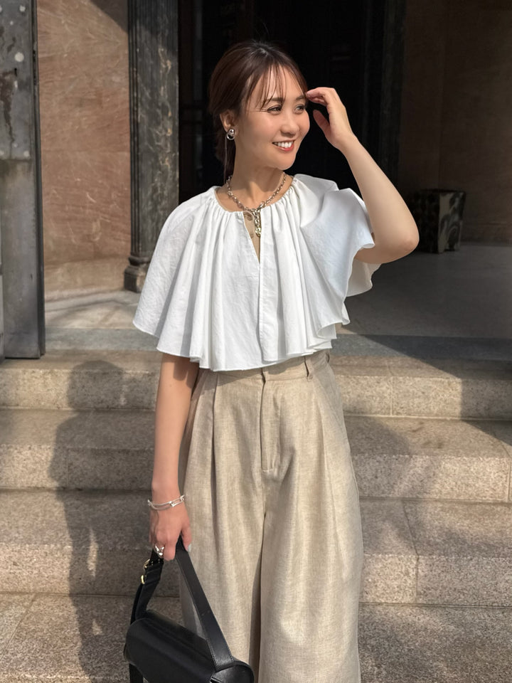 ケープドッキングリブトップス / ベージュ