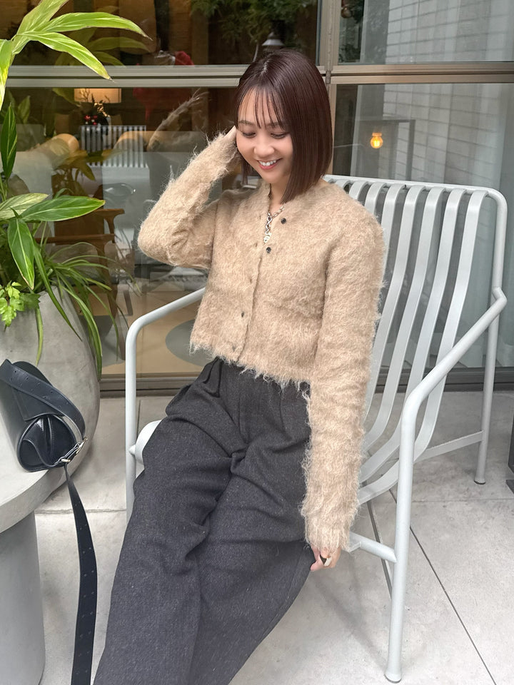 モヘアタッチクロップドカーディガン / ベージュ