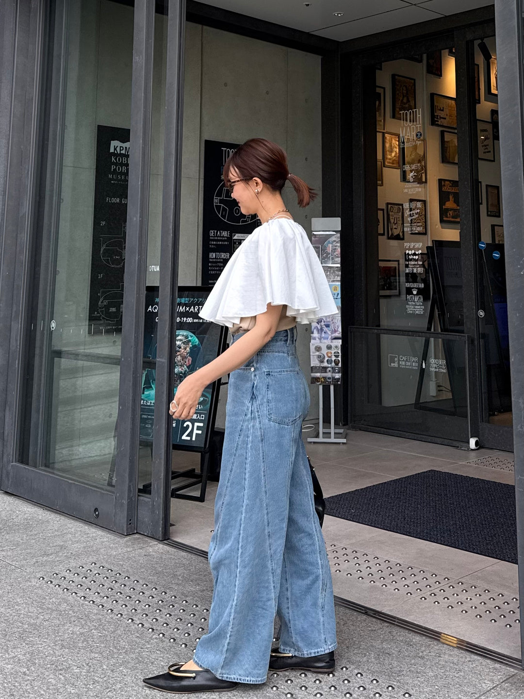 ケープドッキングリブトップス / ベージュ