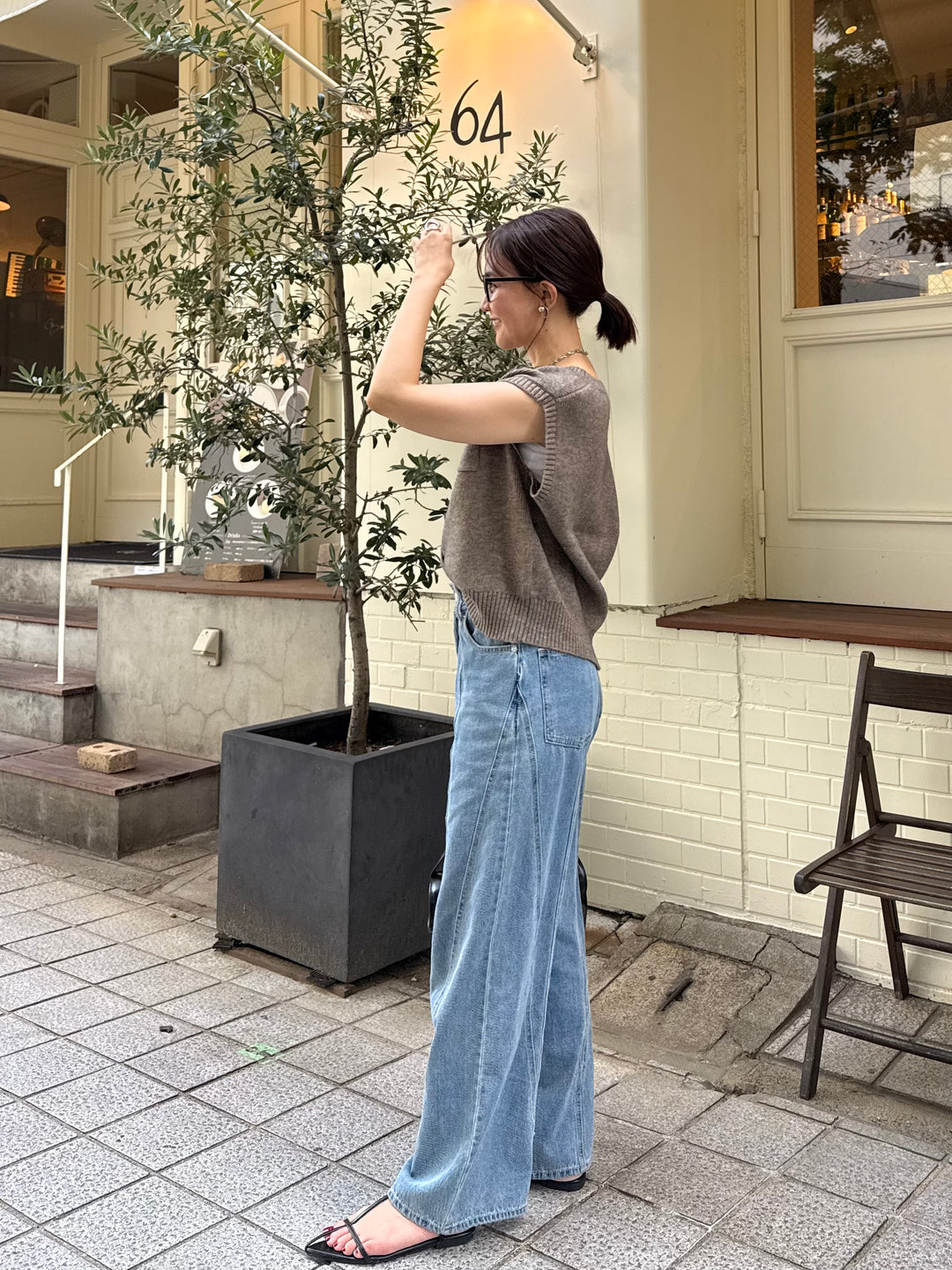 [新作300円OFF] アルパカタッチ配色ボタンベスト / グレージュ