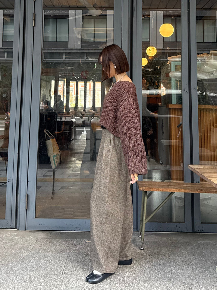 ツイードパイピングパンツ／ブラウン