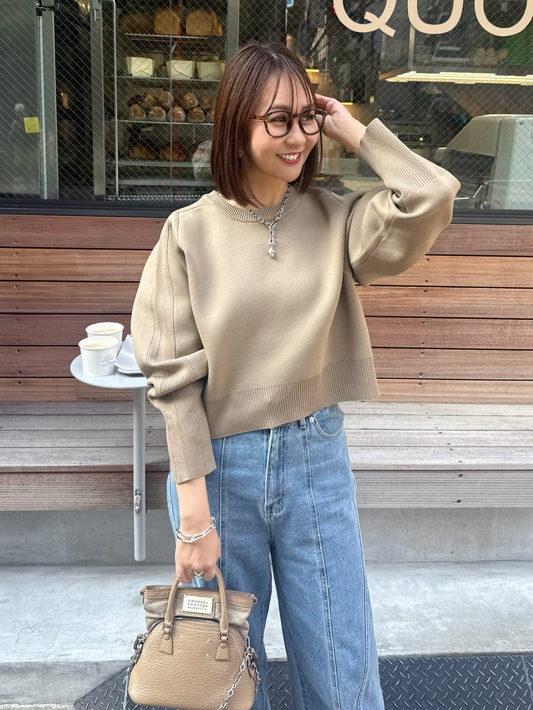 新作300円OFF]【予約】クロップド丈ダンボールニット / ベージュ(3月