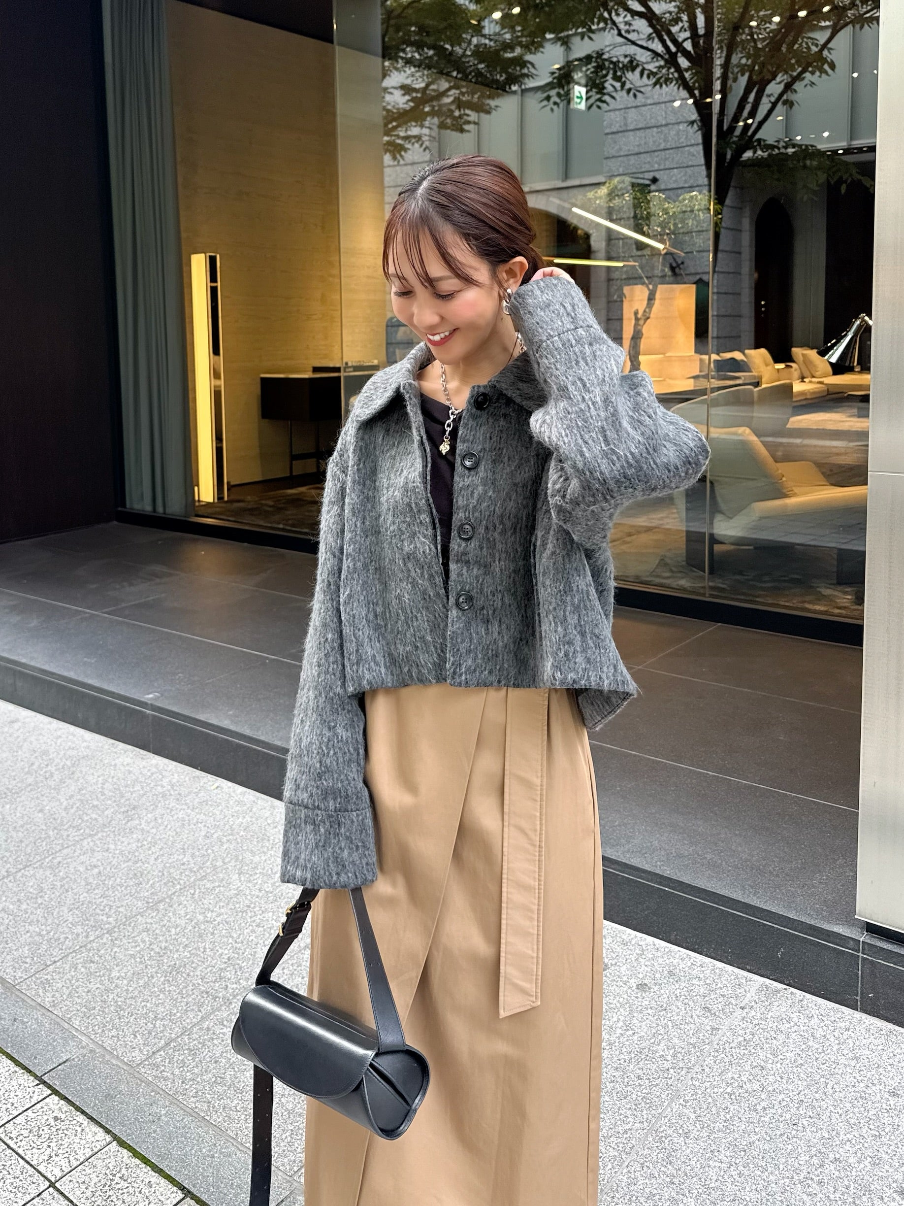 シャギーショートジャケット / グレー – fosie