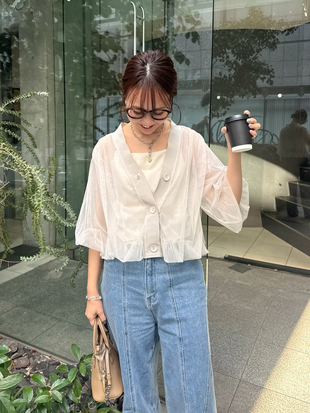 [新作300円OFF] 【予約】チュールシアーカーディガン / ベージュ(4月上旬発送予定)