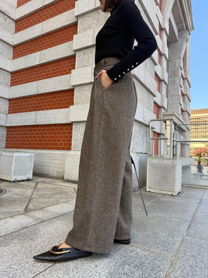 ツイードパイピングパンツ／ブラウン