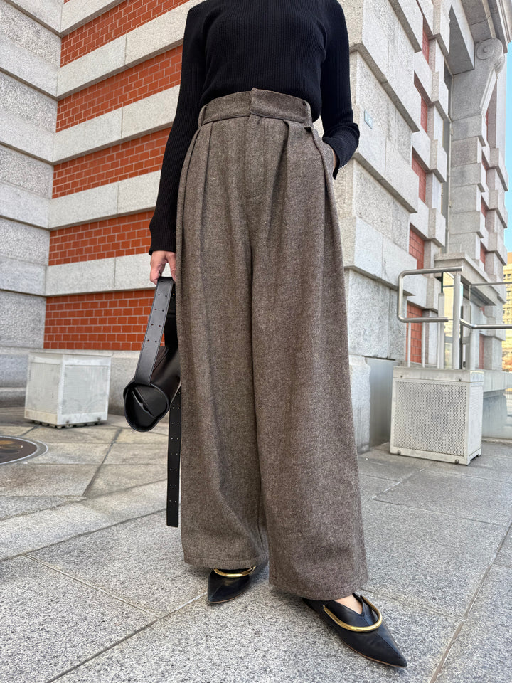 ツイードパイピングパンツ／ブラウン