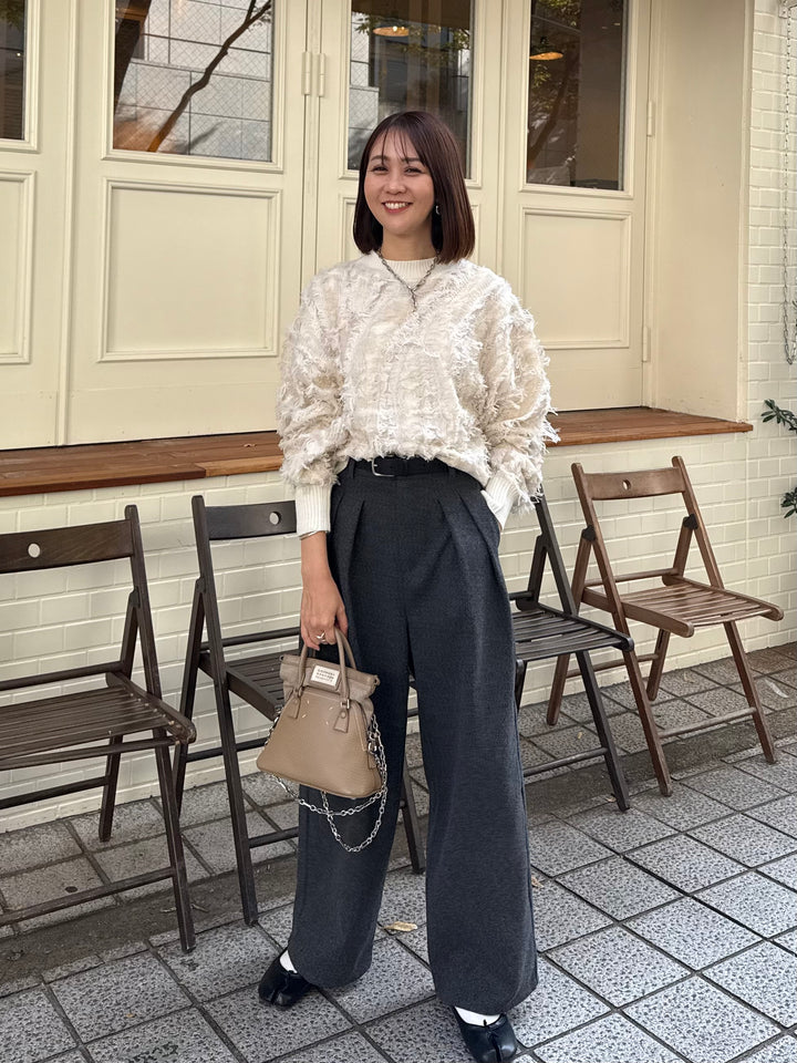 【予約】 [SET] フリンジニットプルオーパー / アイボリー + ウールライクタックワイドパンツ / チャコール(11月下旬発送予定)