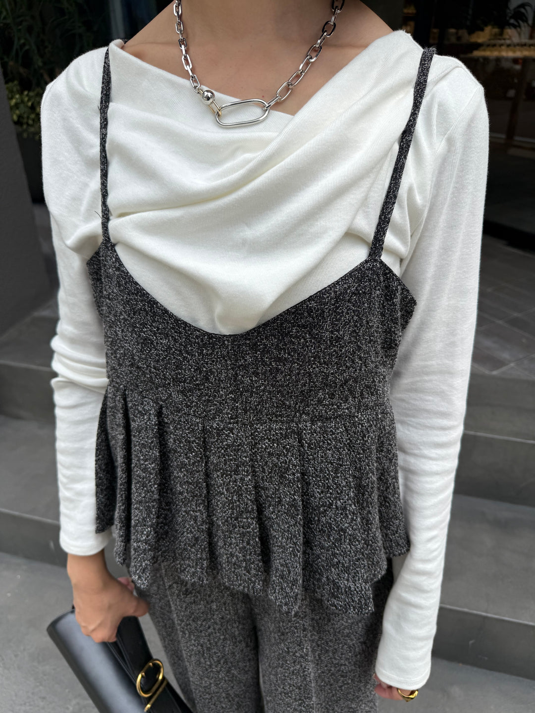 【予約】プリーツビスチェオールインワン / ブラック(11月上旬発送予定)