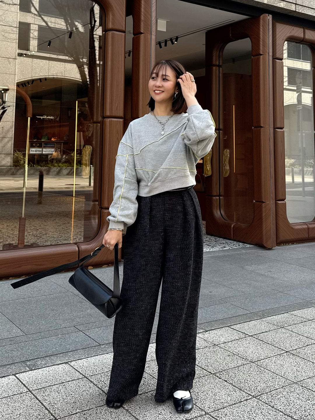 【予約】配色メロープルオーバー／グレー(2月下旬発送予定)