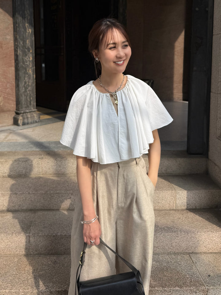 ケープドッキングリブトップス / ベージュ