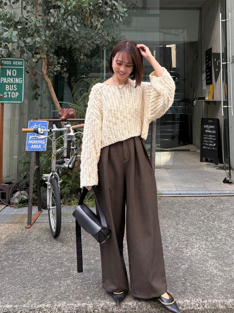 SET] チャンキークロップドニット / ホワイト + ウエストパイピング