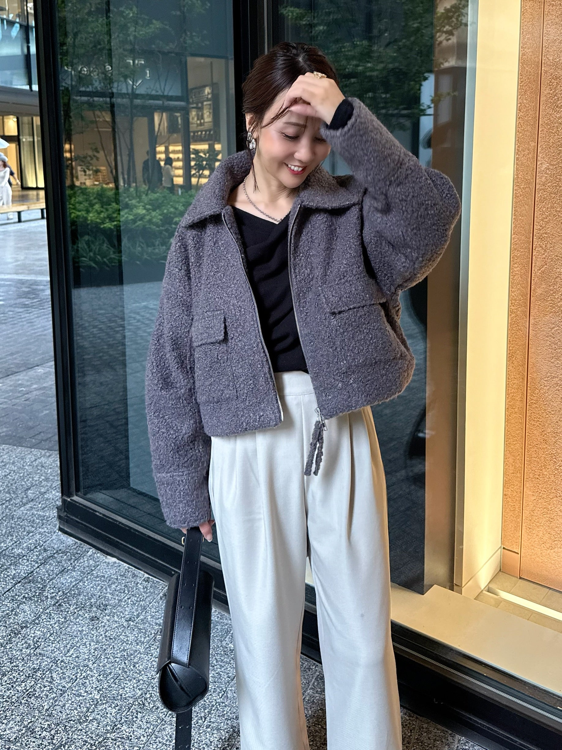 ループツイードショートジャケット / グレー – fosie